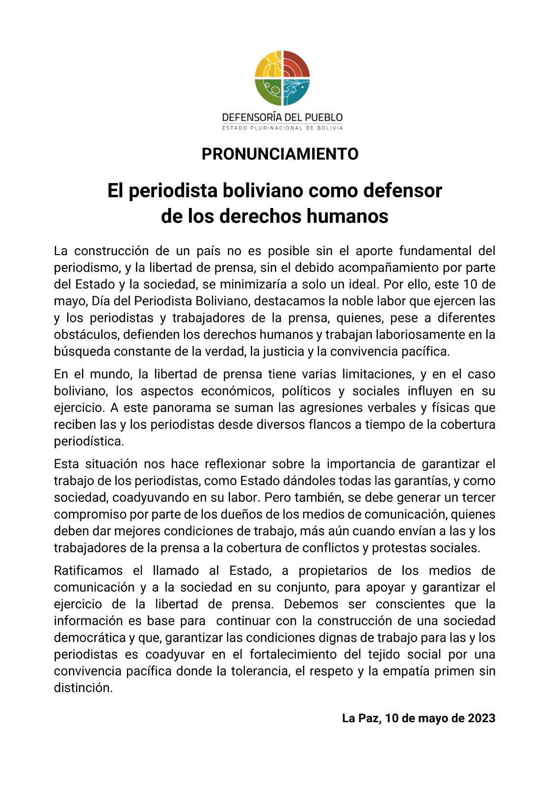 El  periodista boliviano como defensor de los derechos humanos