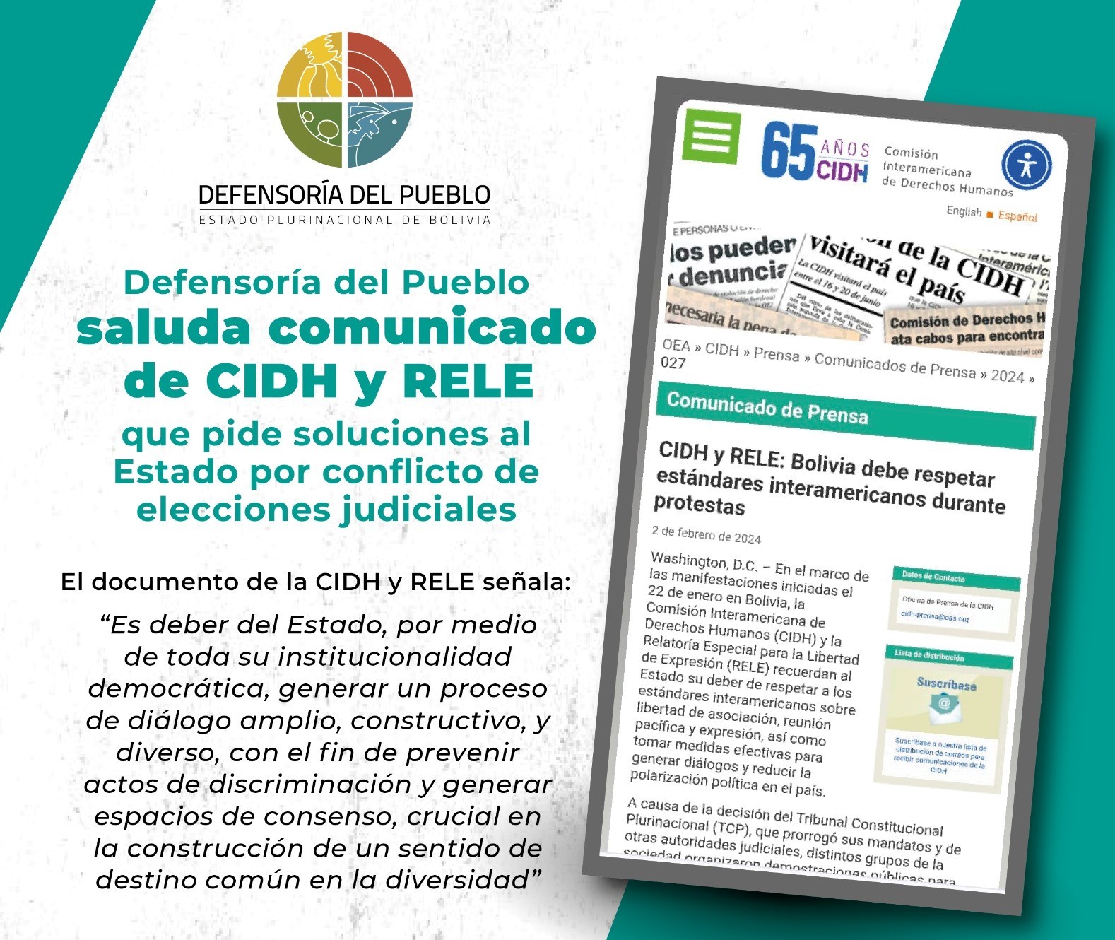 Defensoría del Pueblo saluda comunicado de CIDH y RELE que pide soluciones al Estado por conflicto de elecciones judiciales