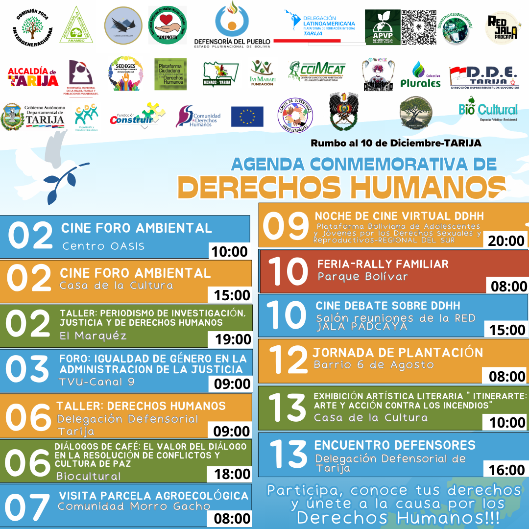 TARIJA SE UNE EN DEFENSA DE LOS DERECHOS HUMANOS Y LA MADRE TIERRA CON UNA AGENDA CONMEMORATIVA