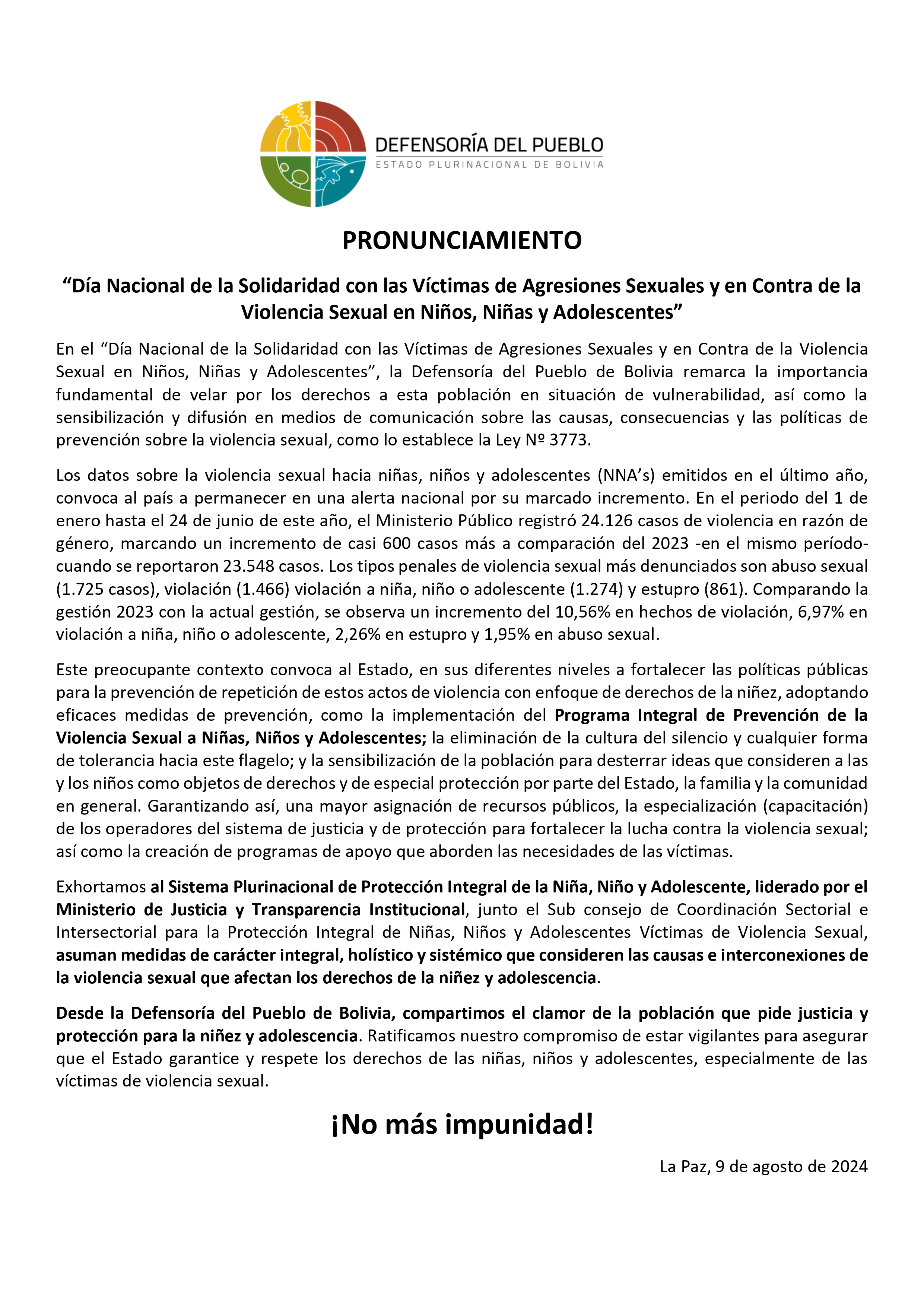 “Día Nacional de la Solidaridad con las Víctimas de Agresiones Sexuales y en Contra de la Violencia Sexual en Niños, Niñas y Adolescentes”