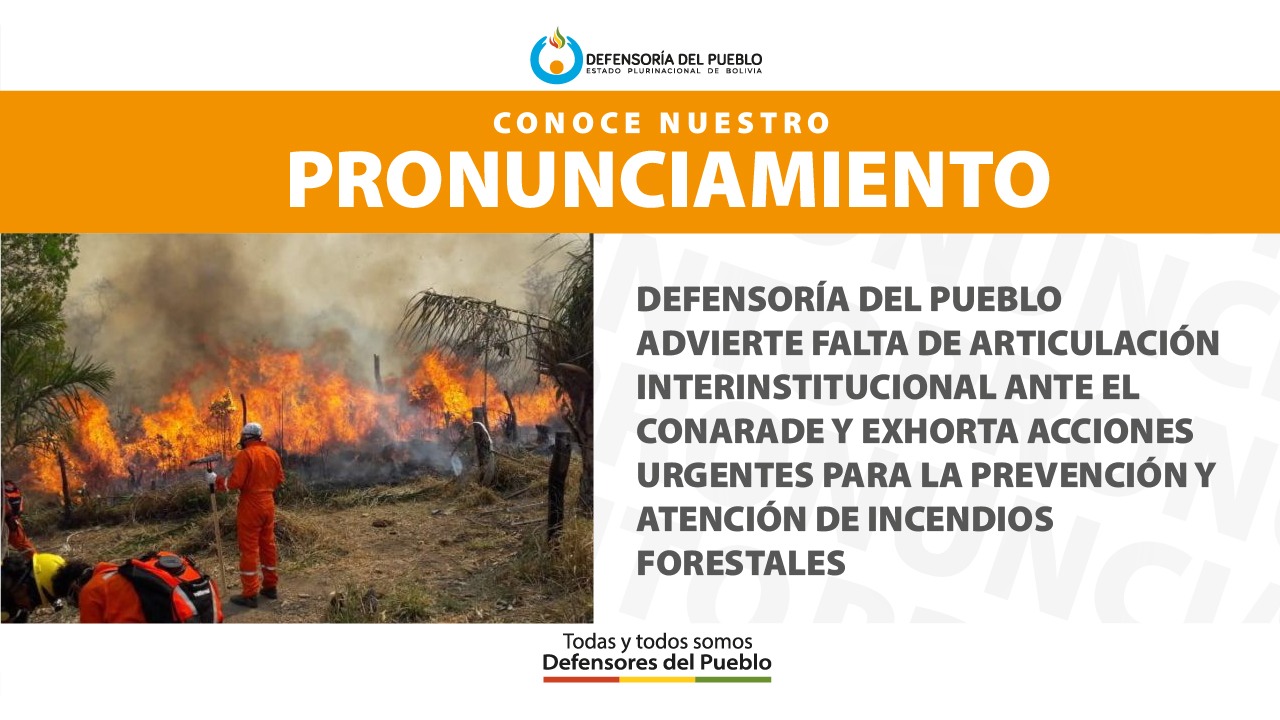 DEFENSORÍA DEL PUEBLO ADVIERTE FALTA DE ARTICULACIÓN INTERINSTITUCIONAL ANTE EL CONARADE Y EXHORTA ACCIONES URGENTES PARA LA PREVENCIÓN Y ATENCIÓN DE INCENDIOS FORESTALES