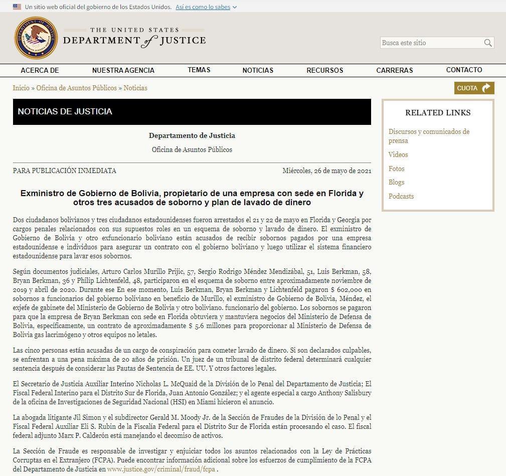 La Defensoría del Pueblo se suma al pedido de extradición de Arturo Murillo y demanda un proceso de rendición de cuentas a la Fiscalía General del Estado