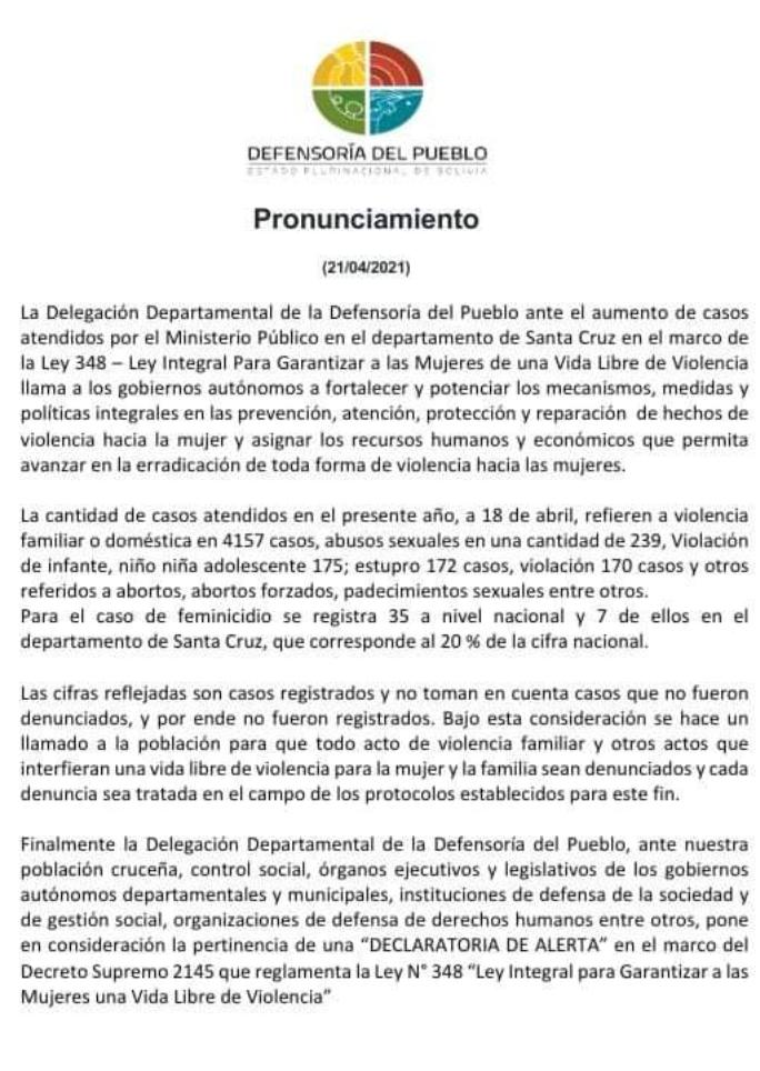 Defensoría del Pueblo se pronuncia ante aumento de hechos de violencia hacia la mujer y pide que se apliquen los mecanismos, medidas y políticas integrales en las prevención, atención, protección y reparación  de hechos de violencia hacia la mujer