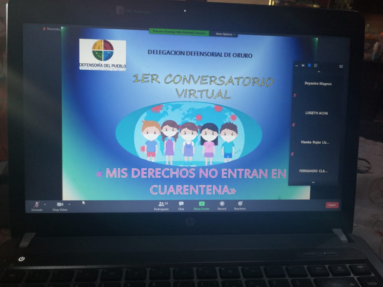 DEFENSORÍA DEL PUEBLO ORGANIZÓ CONVERSATORIO VIRTUAL “MIS DERECHOS NO ENTRAN EN CUARENTENA”, ANALIZANDO SITUACIÓN DE NIÑOS EN EL DEPARTAMENTO DE ORURO