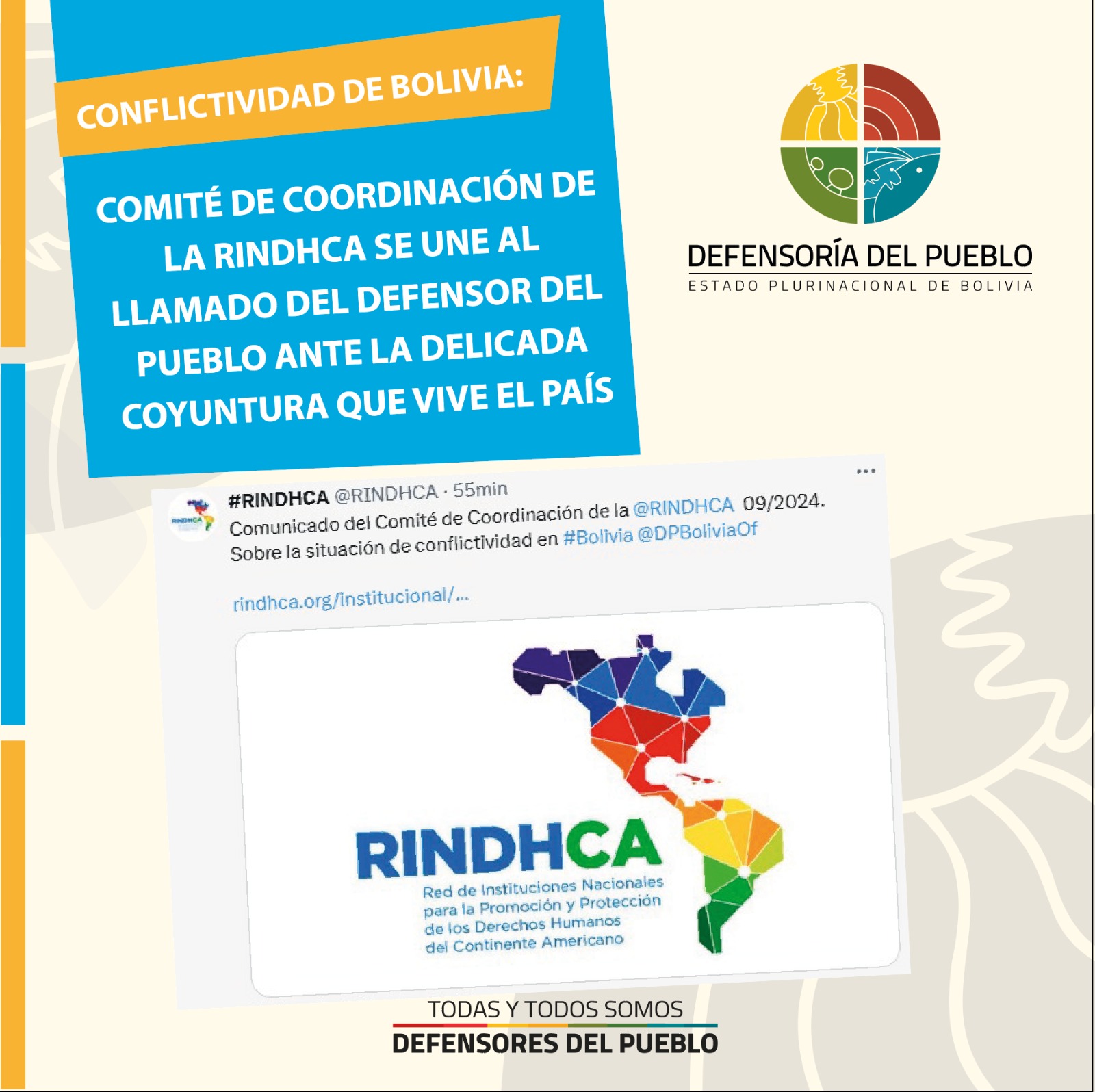 SITUACIÓN DE CONFLICTIVIDAD: DEFENSOR DEL PUEBLO RECIBE RESPALDO INTERNACIONAL POR SU LABOR DE PRESERVACIÓN DE PAZ Y SEGURIDAD