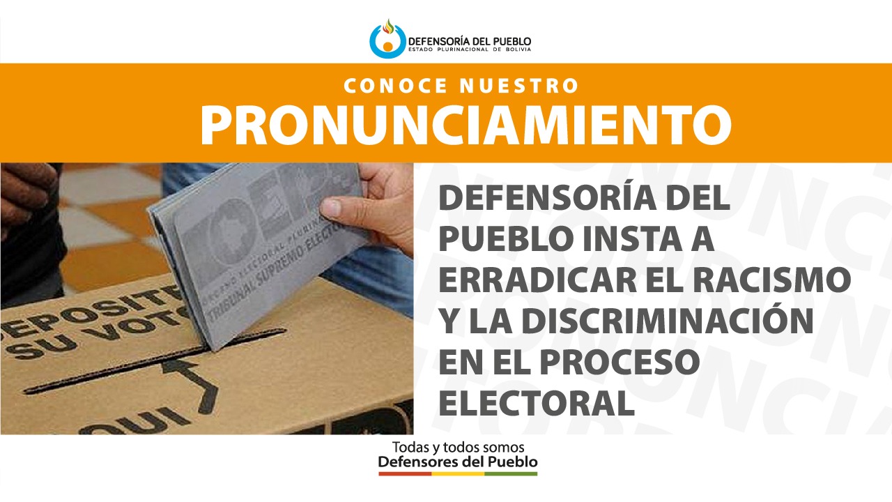DEFENSORÍA DEL PUEBLO INSTA A ERRADICAR EL RACISMO Y LA DISCRIMINACIÓN EN EL PROCESO ELECTORAL