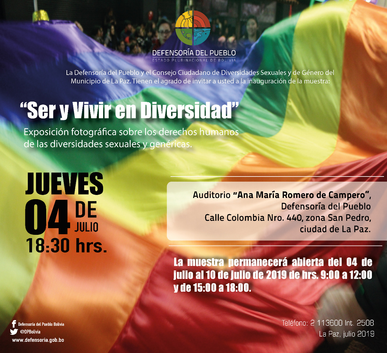 MUESTRA FOTOGRÁFICA SOBRE DERECHOS DE LAS DIVERSIDADES SEXUALES Y GENÉRICAS EN LA DEFENSORÍA DEL PUEBLO